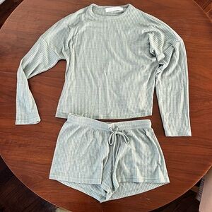 Women's Waffle Knit Pajama Set - Light Green